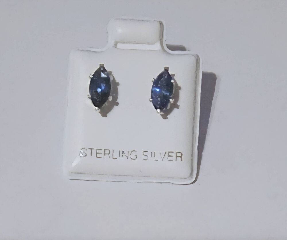 NEW~1 Ct. Marquise Cut Lab Blue Sapphire Gemstone Stud Earrings~.925SS